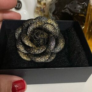 Chanel Black Camellia Brooch
